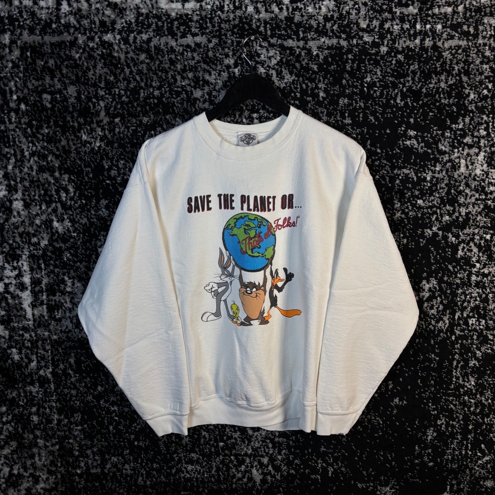 Vintage ACME Looney Tunes Save The Planet Earth Day Crewneck Size M